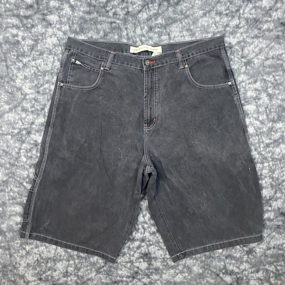 Paco Jeans Company Baggy Shorts Mens 40 Black Denim Cargo Jorts Grunge Y2K